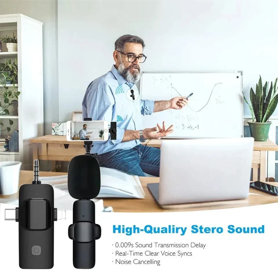 GAMINJA K1 3in1 Wireless Lavalier Microphone for iPhone Android Live Audio Video Recording Noise Reduction 3.5mm Plug&Play Mic