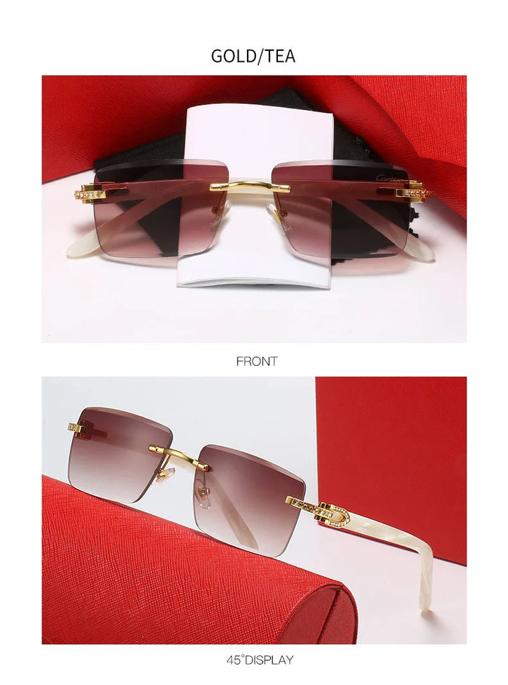 Luxury Brand Diamond Acetate Frame Square Sunglasses For Men Trendy Rimless Rectangle Sun Glasses Oculos De Sol Masculino