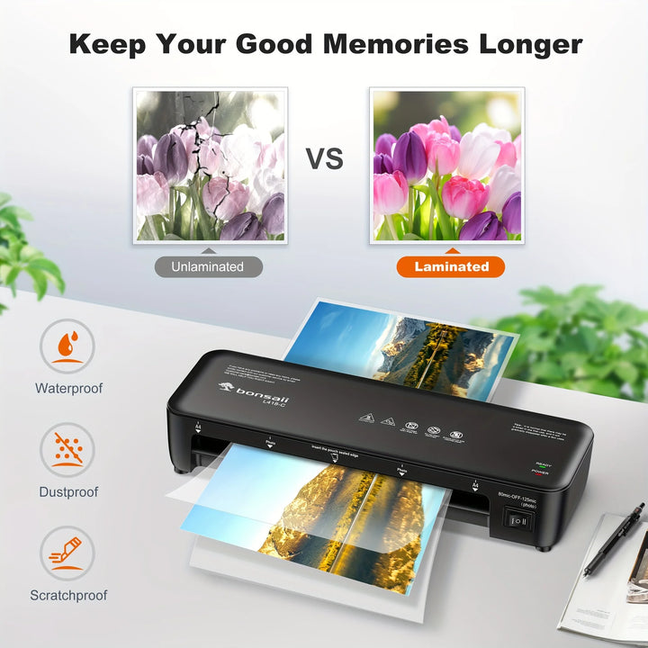 BONSAII 9" 4-in-1 Laminator with Never Jam Tech, Ideal for Docs & Photos - Includes 40 Sheets, Great for Home, Office, & More