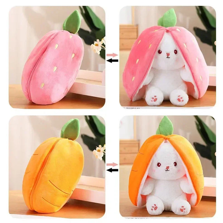 Cute Strawberry Carrot Rabbit Plush Toy Stuffed Creative Into Fruit Transform Baby Cuddly Bunny Doll 25cm for Kid Birthday Gift