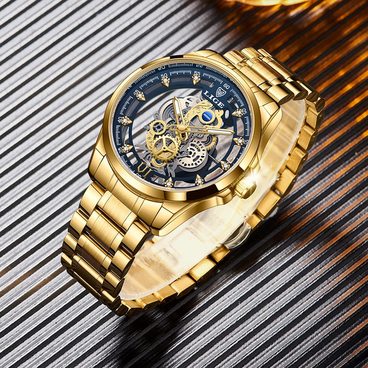 LIGE New Fashion Mens Watches Top Brand Luxury Hollow Watch Men Military Sports Waterproof Quartz Watch For Men Montre Homme+BOX