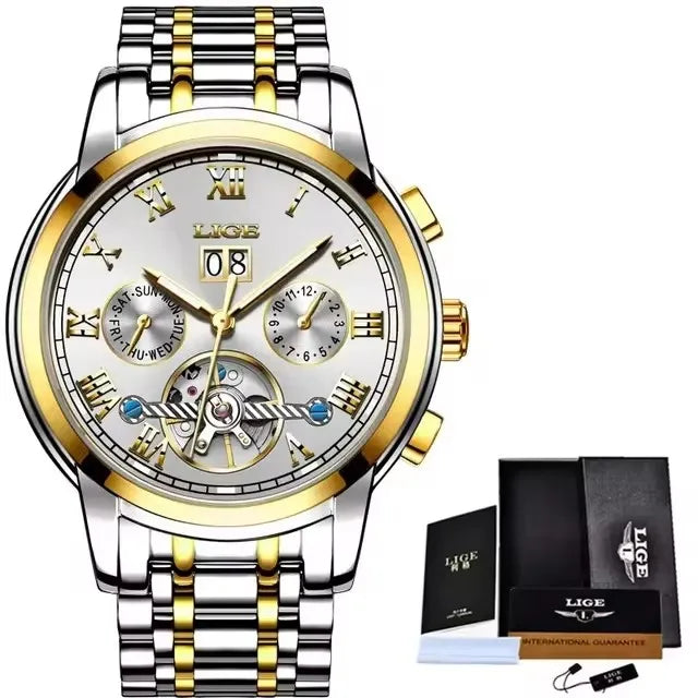 LIGE Fashion Men's Mechanical WristWatches Business Waterproof Tourbillon Watch Men Top Brand Luxury Automatic Watches For Men