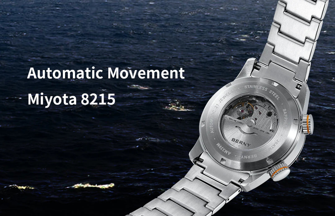 BERNY Automatic Dive Watch for Men Super Luminous Original Design 20ATM Diver Wristwatch Sapphire, Local Warehouse Fast Delivery