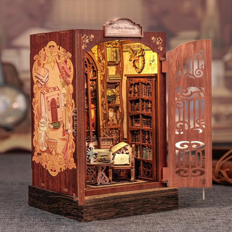 CUTEBEE Bookstore Book Nook with Light DIY Miniature Wooden Dollhouse for Decor Gift Bookshelf Insert Kit 3D Puzzle