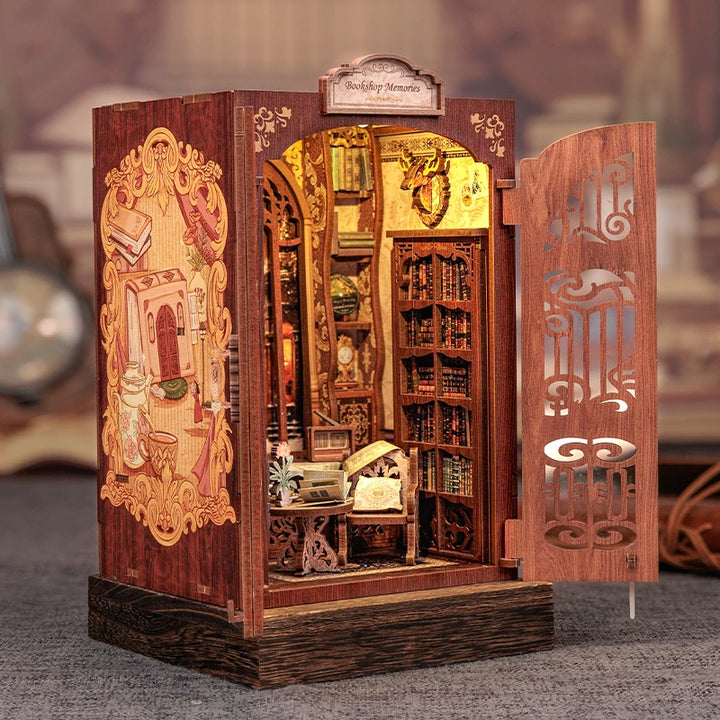 CUTEBEE Bookstore Book Nook with Light DIY Miniature Wooden Dollhouse for Decor Gift Bookshelf Insert Kit 3D Puzzle