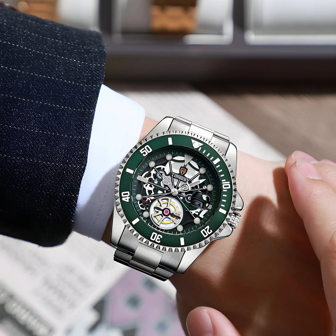 1pc men's quartz watch, mechanical watch shape, big brand design, rotating bezel, business, daily wear. Valentine's Gift