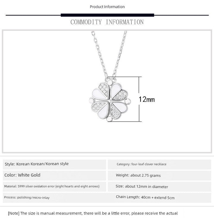 Four-Leaf Clover Genuine Love Necklace Women's Sterling Silver 999