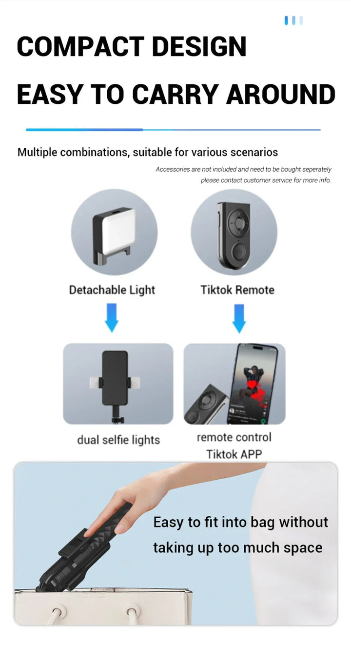 FANGTUOSI 1750mm Wireless Selfie Stick Tripod Stand Foldable Monopod With Led Light For Smartphones Balance Steady Shooting Live