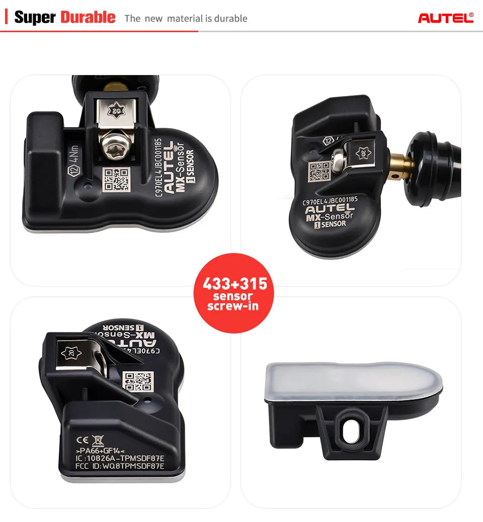 Autel TPMS Sensor MX-Sensor 2in1 315MHz + 433MHz Tire Replacement Sensor OE-Level Programmable & Cloneable TPMS Pressure Sensor