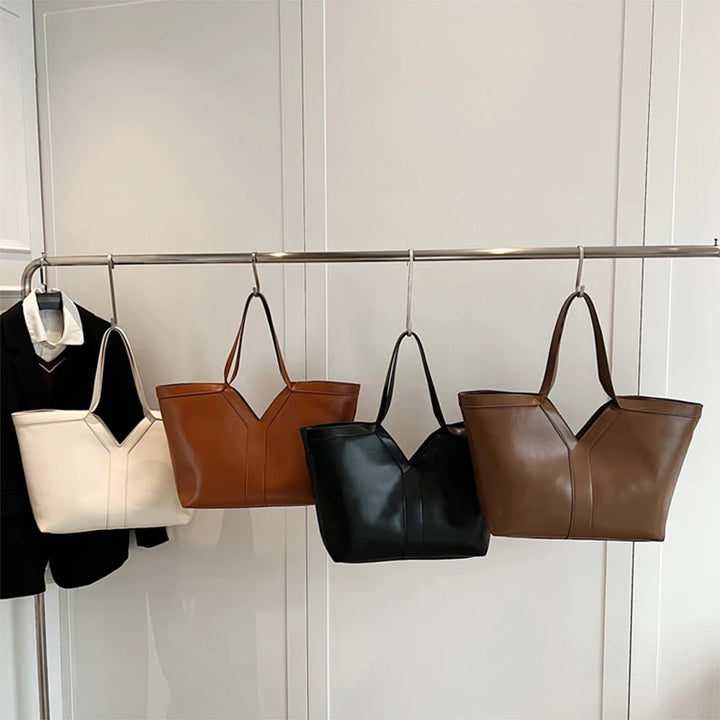 Soft Luxury Y Letter Women Shoulder Bag New Genuine Leather Fashion Large Capacity Tote Bag High-end Casual Commuting Brand Bag
