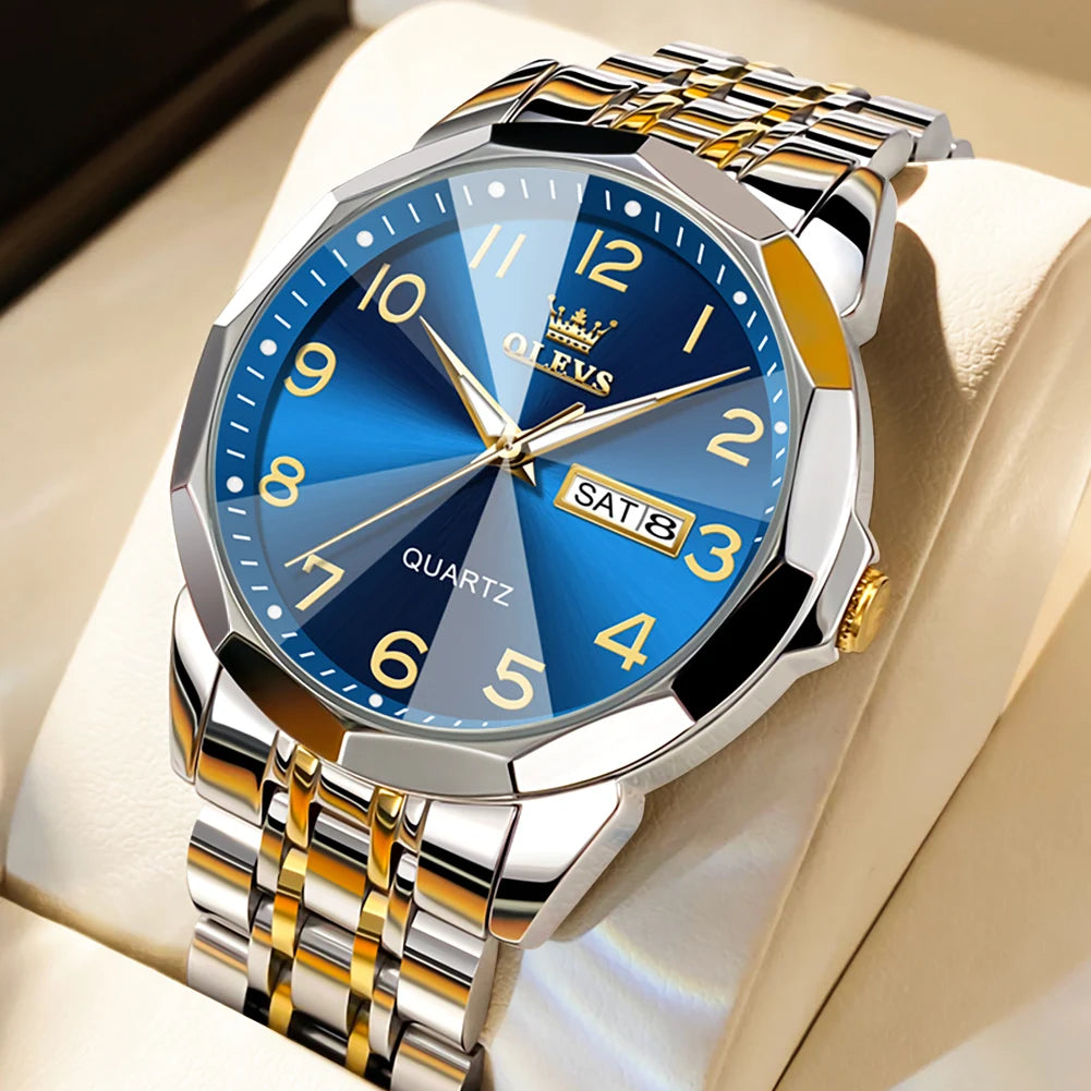 OLEVS Men's Watches Causal Fashion Original Quartz Watch for Man Waterproof Stainless Steel Luminous Date Week Trend Dress Reloj