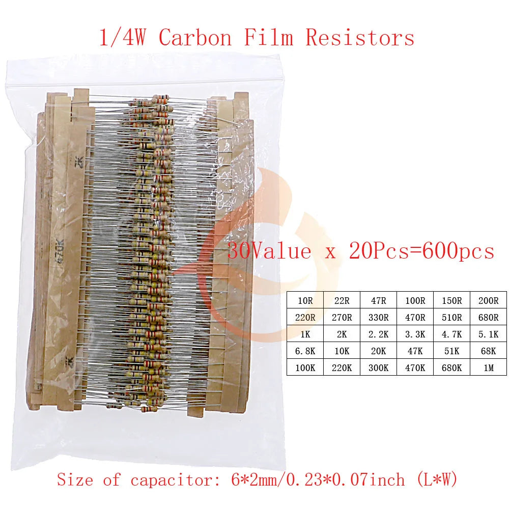1/8W 1/4W 1/2W 1W 2W 3W 5W Carbon Film Resistors Assortment Kit 5% Electronic Components resistor package