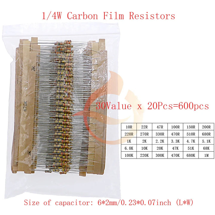 1/8W 1/4W 1/2W 1W 2W 3W 5W Carbon Film Resistors Assortment Kit 5% Electronic Components resistor package