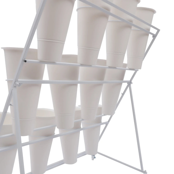 3 Layers Flower Display Stand Movable Modern Metal Plant Shelf with 12Pcs Flower Buckets & Wheels for Home Garden Patio Balcony
