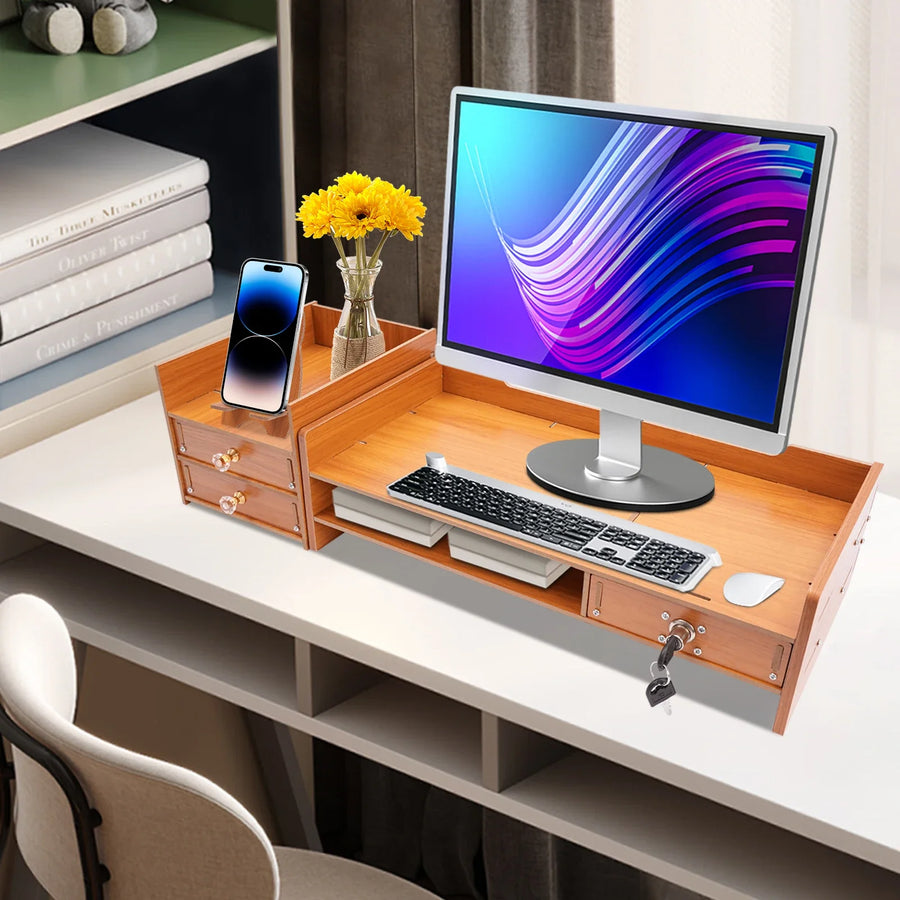 Wood Computer Rack with Drawers