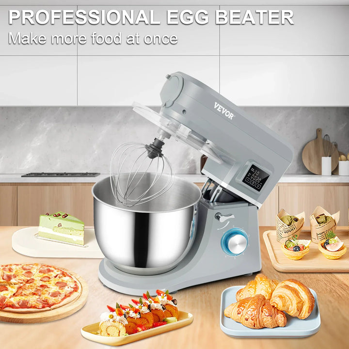VEVOR 5 IN 1 Stand Mixer Tilt-Head Multifunctional Electric Mixer w/ 6 Speeds LCD Screen Timing 7.4 Qt Stainless Bowl Dough Hook