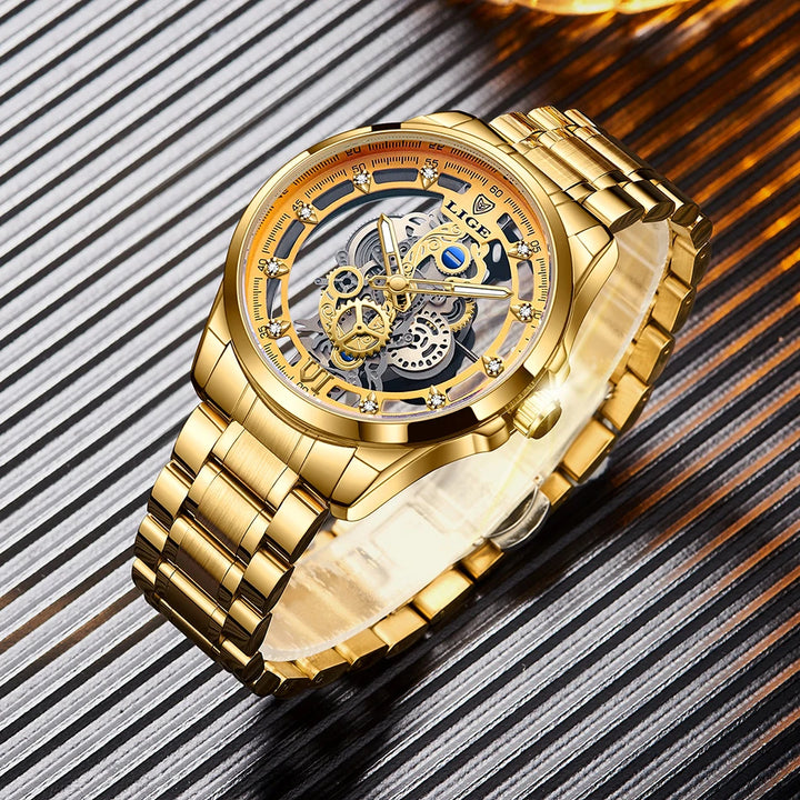 LIGE New Fashion Mens Watches Top Brand Luxury Hollow Watch Men Military Sports Waterproof Quartz Watch For Men Montre Homme+BOX