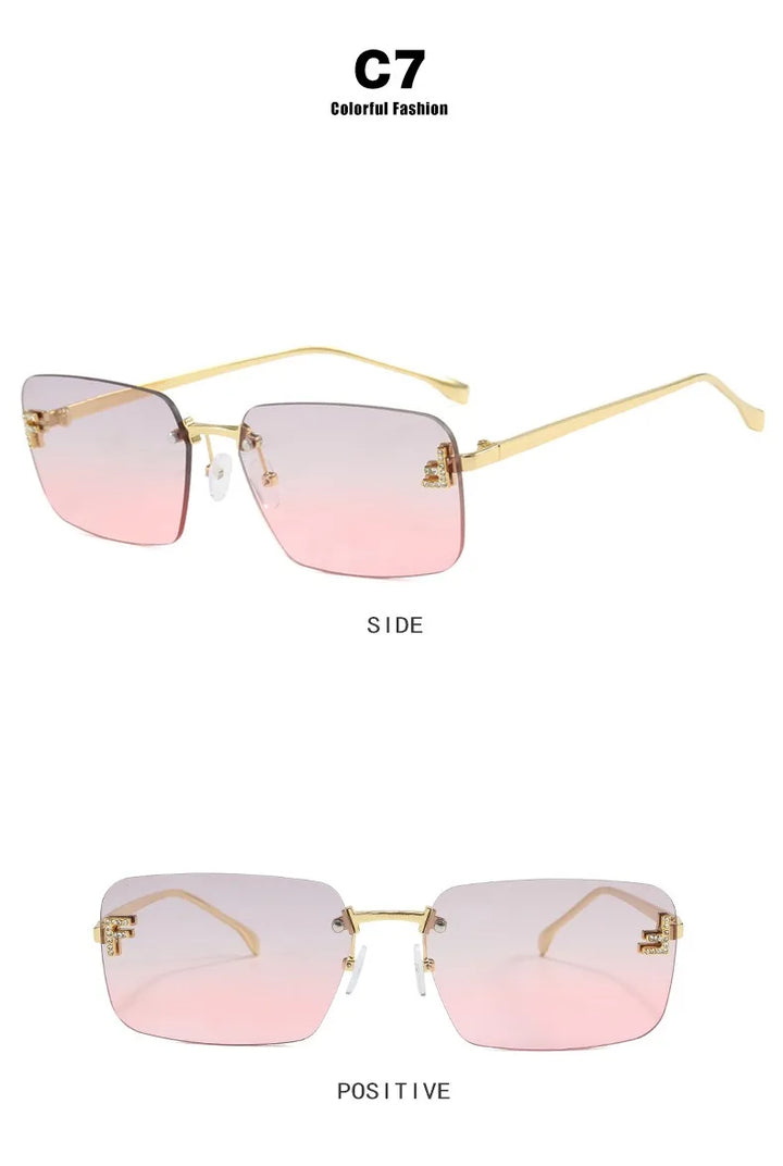 Rimless Sqaure Sunglasses F Letter Rectangle Shades For Men Women Trendy Driving Frameless Casual Eyewear UV400 Oculos Del Sol