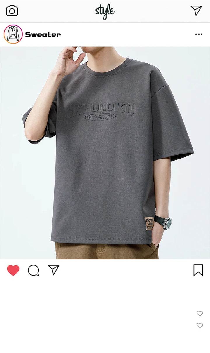 Summer Men's T-Shirt Retro Street Trendy Men's Loose Hip Hop Short Sleeve Casual Print Mens Streetwear Top Tees Fashion Male Top