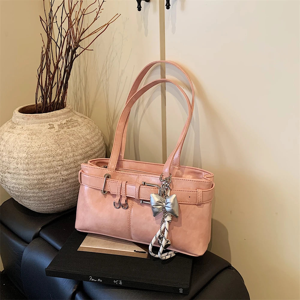 MOODS Belt Buckle Design Shoulder Satchels Bag For Women 2025 New In Luxury Designer Handbags Branded Fashion Totes With Pendant