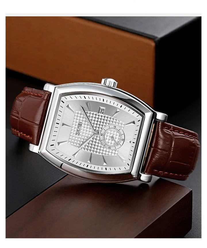 SKMEI relogio masculino Top Brand Luxury Genuine Leather Strap Business Mens Watches Waterproof Quartz Date Time Wristwatches