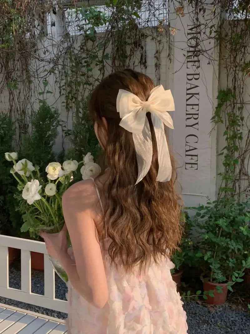 Sweet Blue Shining Satin Bowknot Hair Clip Big Ribbon Bow Barrette Solid Color Scarf Hairpin Ponytail Clip Hair Accessories