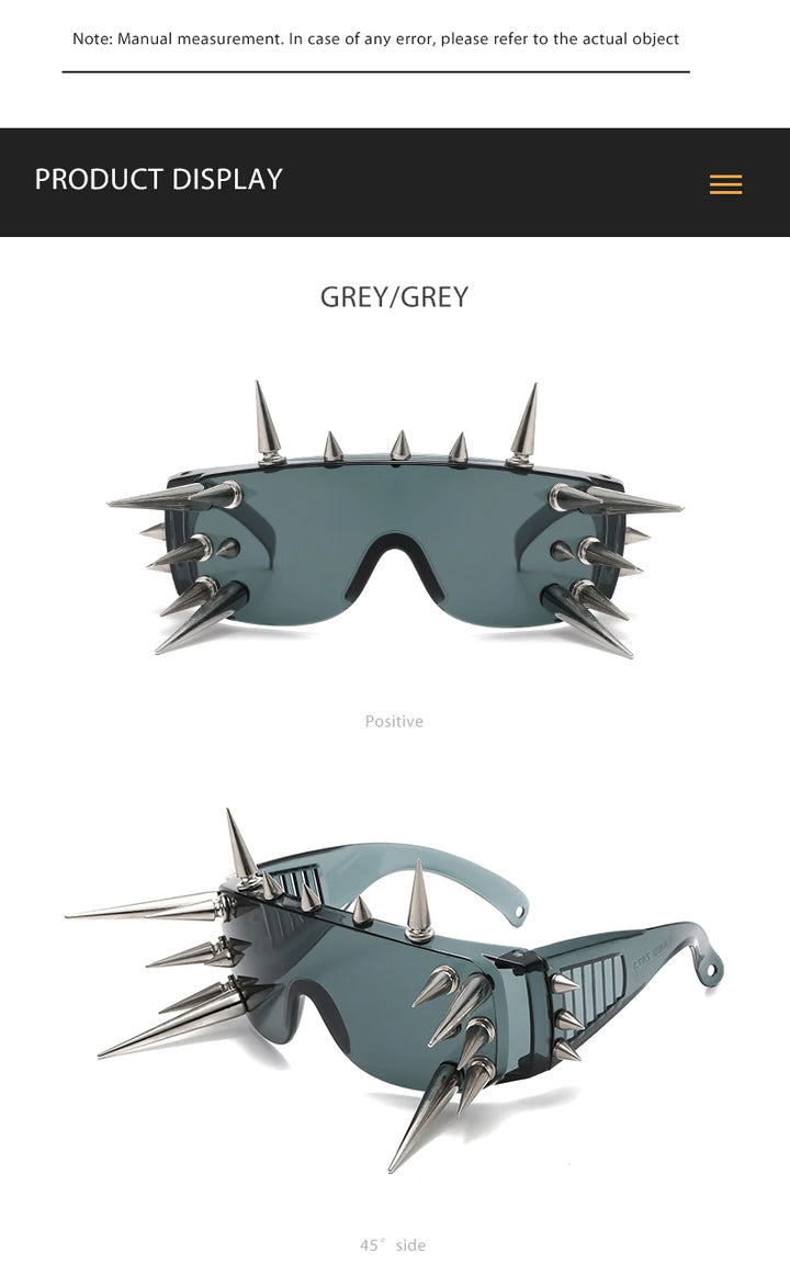 Steampunk Rivet Cyber Spike Decor Goggles Wild Rock Sun Glasses Women Men Metal Punk Conjoined Sunglasses Trendy Cool Eyeglasses