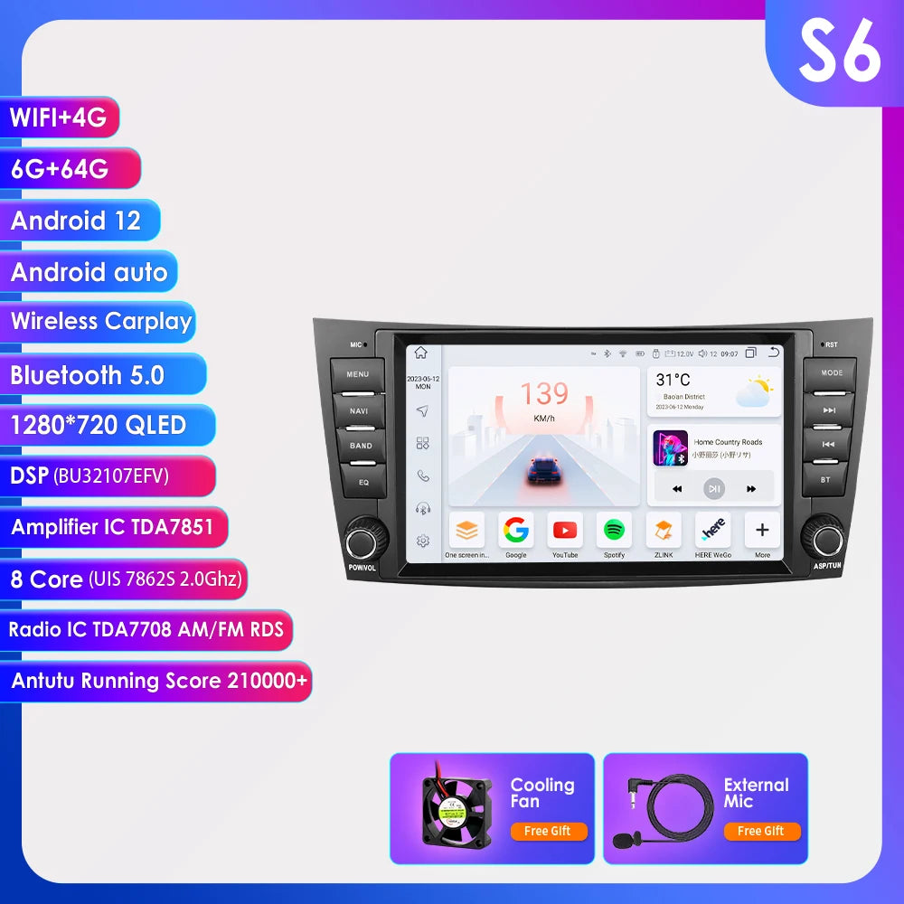 Hizpo 8" Car Radio Stereo For Benz E-Class W211 2002-2009 CLS-CLK-G-Class W463 W209 W219 GPS Navi AI Carplay Multimidia Player