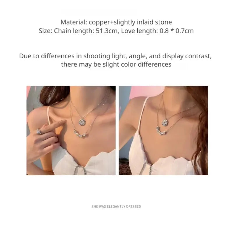 Small and Versatile Light Luxury No Fading Four Leaf Clover Lucky Heartdetachable Pendant Two Fashionable Collarbone Chains