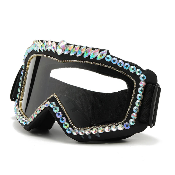 Steampunk Oversized Diamond Ski Sunglasses Goggle Women Men Snowing Sport Sun Glasses Luxury Rhinestone Eyeglasses De Sol Hombre