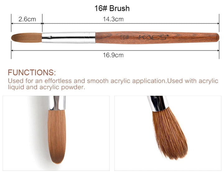 KADS Acrylic Nail Brush Crimped Kolinsky Sable UV Nail Art Gel Extension Brush Manicure Brush Flat Round Red Wood Nail Brush