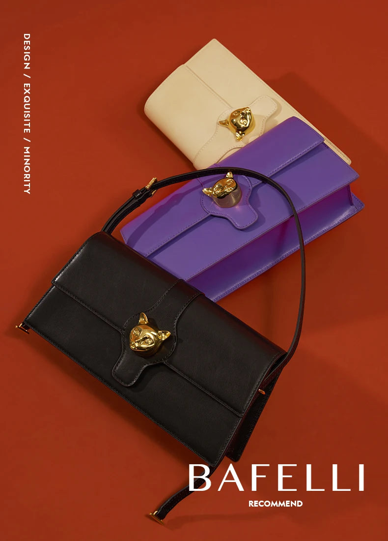 BAFELLI CAT 2025 NEW WOMEN'S BAG LUXURY BRAND FASHION RETRO STYLE DENIM TRENDING SHOULDER CLUTCH FEMALE LEATHER FLAP PURSE
