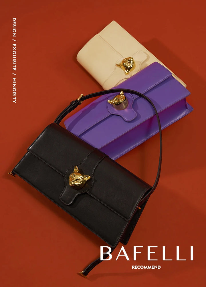 BAFELLI CAT 2025 NEW WOMEN'S BAG LUXURY BRAND FASHION RETRO STYLE DENIM TRENDING SHOULDER CLUTCH FEMALE LEATHER FLAP PURSE