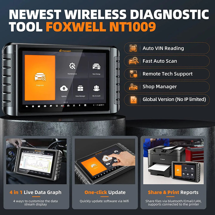 FOXWELL NT1009 10.1 inch OBD2 Car Scanner ECU Coding Active Test Guided Functions OE All System OBD2 Automotive Diagnosis Tools