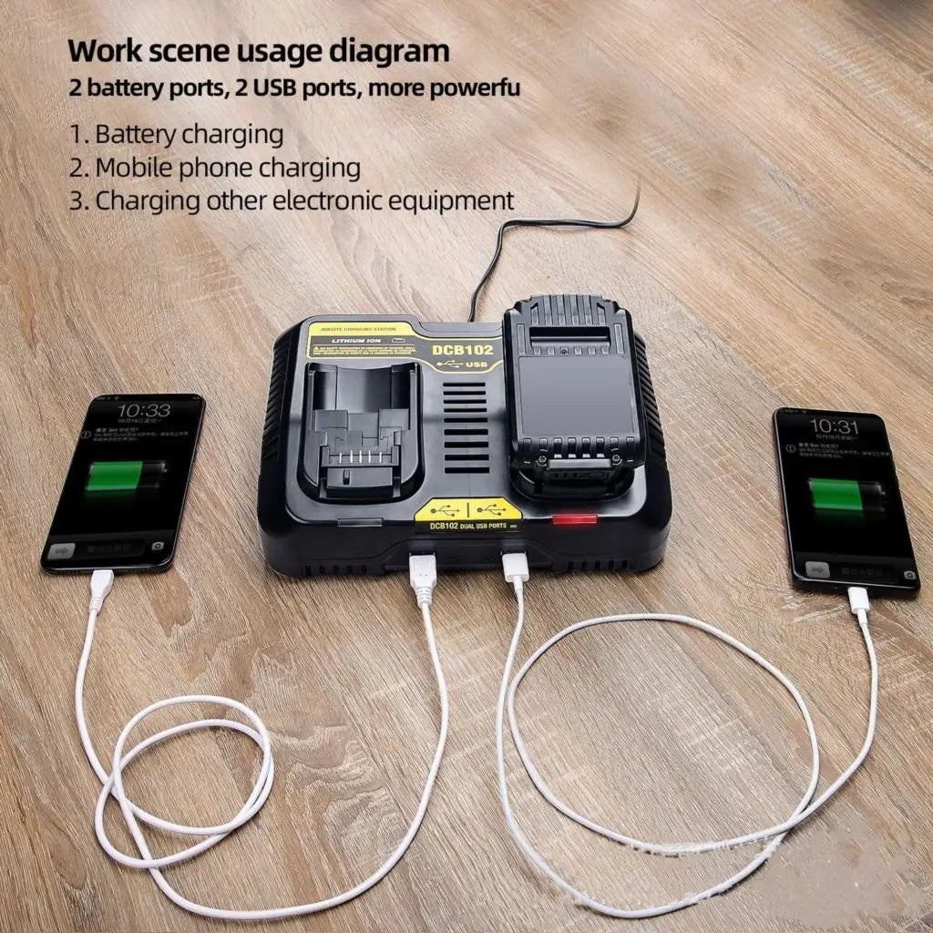 DCB102 DCB118 DCB112 Li-ion Battery Double Charging Dual USB Ports Charger For DeWalt 12V 14.4V 18V 20V DCB101 DCB200 DCB201