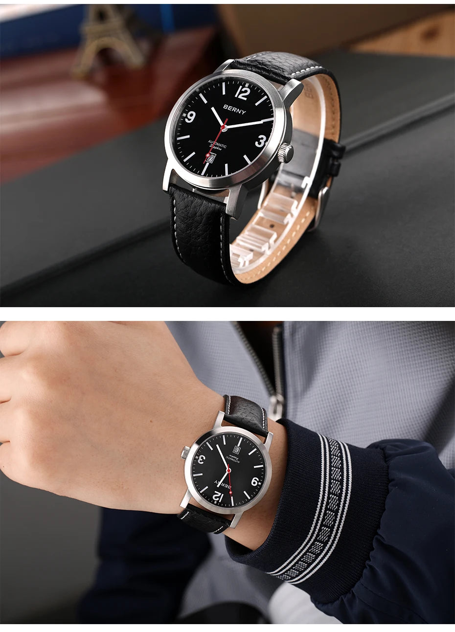 BERNY Watch for Men Mechanical Automatic Watches Seagull Luxury Brand Male Clock Water Resistant Swiss Railway Men's Wristwatch