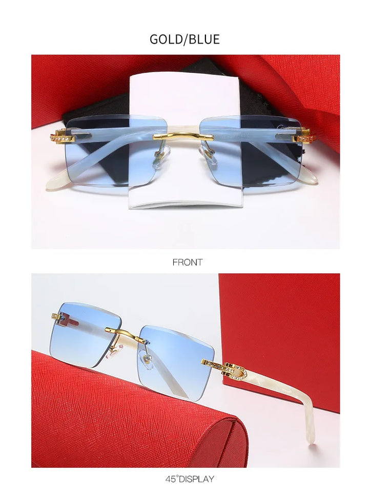 Luxury Brand Diamond Acetate Frame Square Sunglasses For Men Trendy Rimless Rectangle Sun Glasses Oculos De Sol Masculino