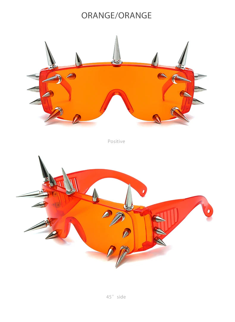 Steampunk Rivet Cyber Spike Decor Goggles Wild Rock Sun Glasses Women Men Metal Punk Conjoined Sunglasses Trendy Cool Eyeglasses