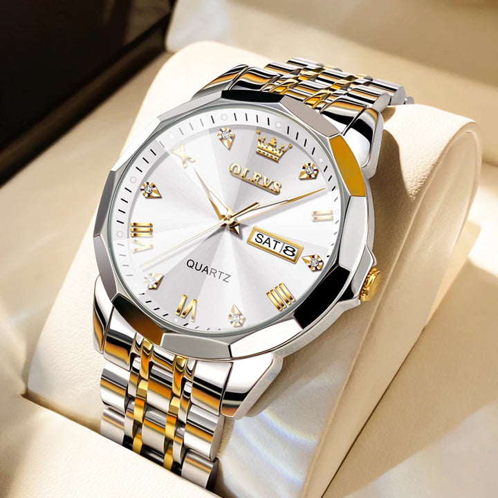 OLEVS Men's Watches Causal Fashion Original Quartz Watch for Man Waterproof Stainless Steel Luminous Date Week Trend Dress Reloj