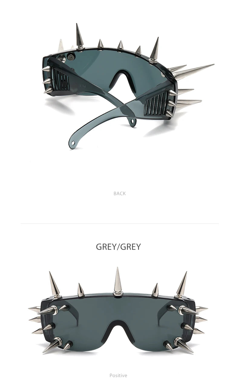 Steampunk Rivet Cyber Spike Decor Goggles Wild Rock Sun Glasses Women Men Metal Punk Conjoined Sunglasses Trendy Cool Eyeglasses