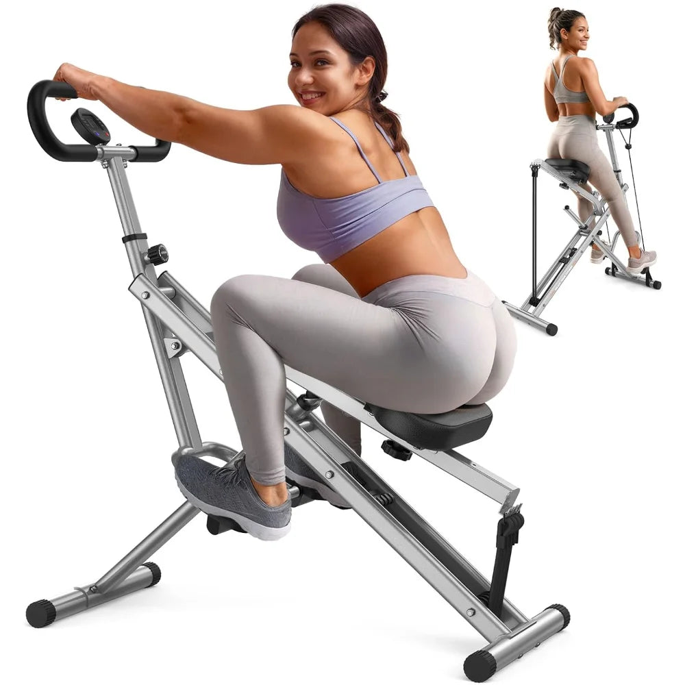 Pink Squat Machine for Home,Rodeo Core Exercise Machine,330lbs Foldable,Adjustable 4 Resistance Bands,Ride