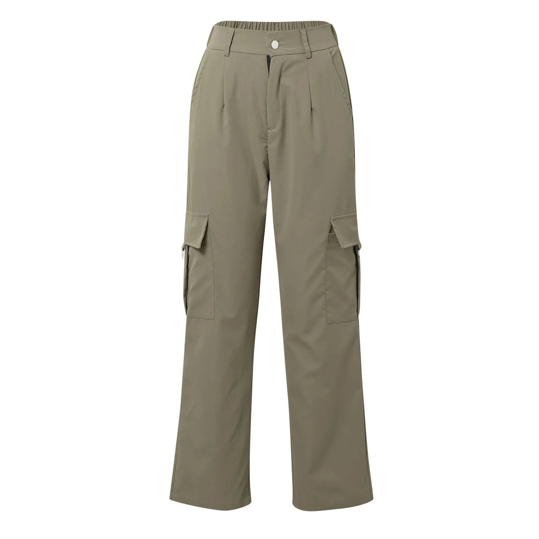 Womens Cargo Pants High Waist Streetwear Multi Pocket Y2k Parachute Pants Button Solid Color Wide Leg Trousers