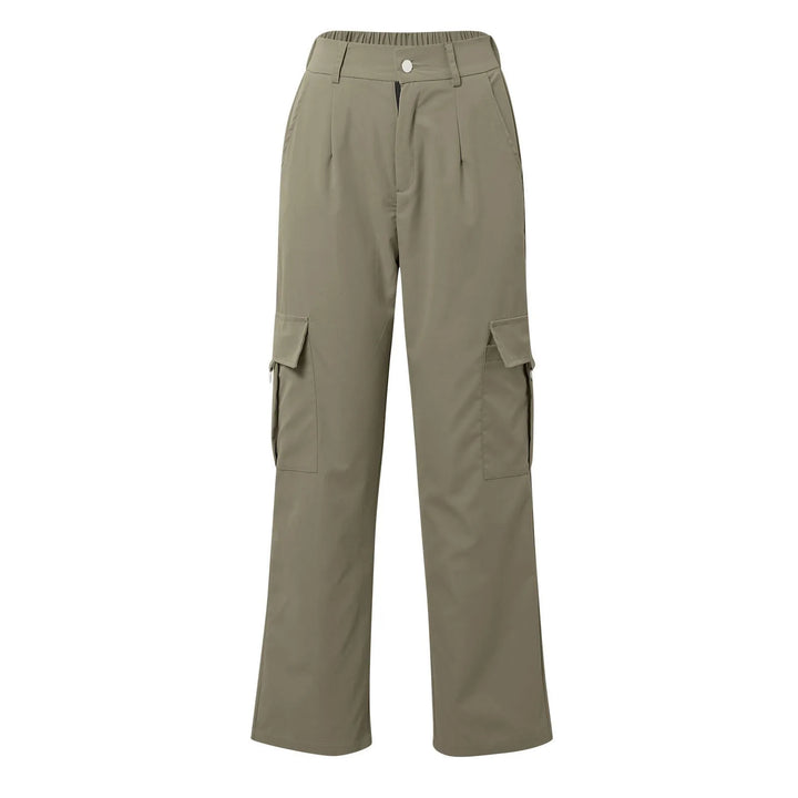 Womens Cargo Pants High Waist Streetwear Multi Pocket Y2k Parachute Pants Button Solid Color Wide Leg Trousers