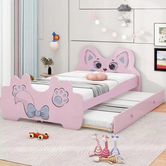 Twin Cat-Shaped Bed with Trundle