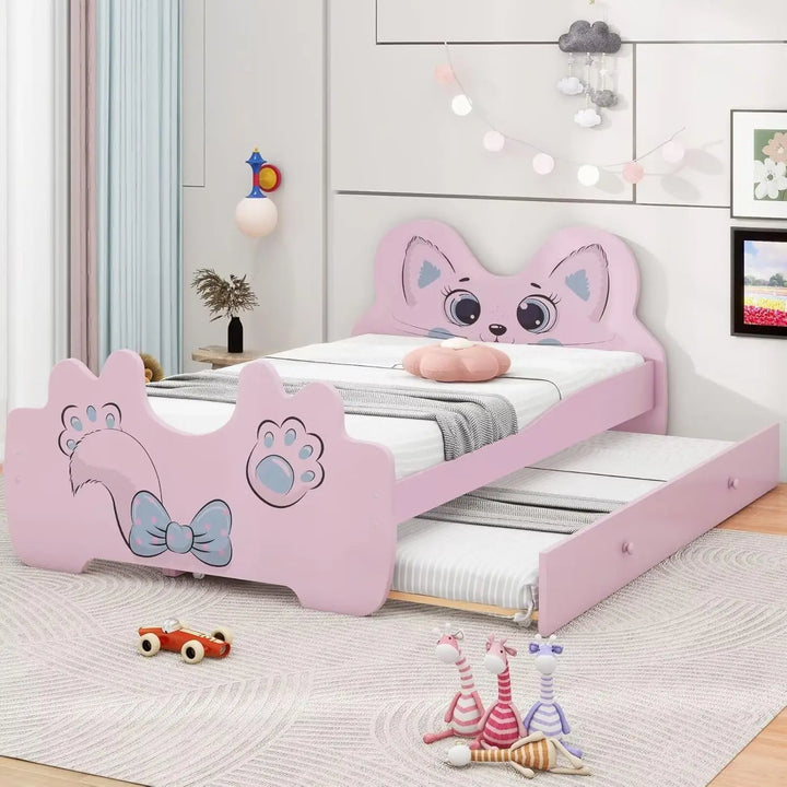 Twin Cat-Shaped Bed with Trundle