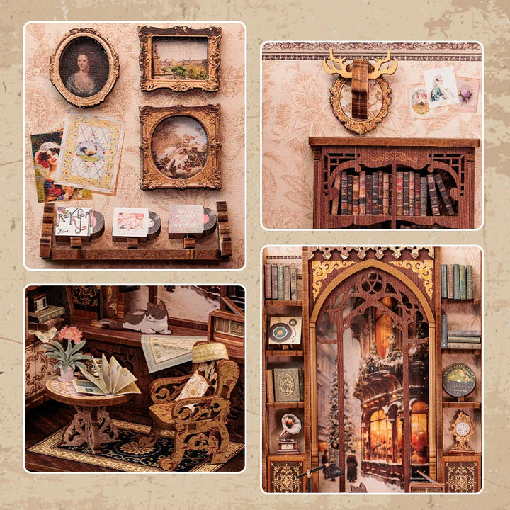 CUTEBEE Bookstore Book Nook with Light DIY Miniature Wooden Dollhouse for Decor Gift Bookshelf Insert Kit 3D Puzzle