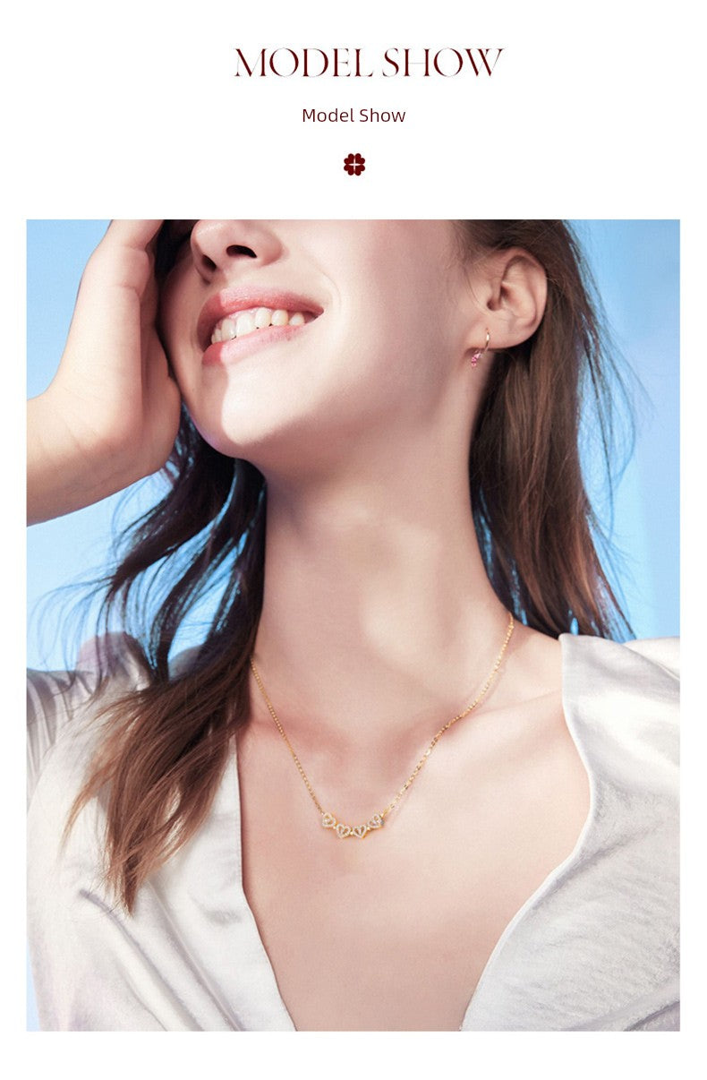 Four-Leaf Clover Foldable Sterling Silver Clavicle Chain Chinese Valentine's Day Gift