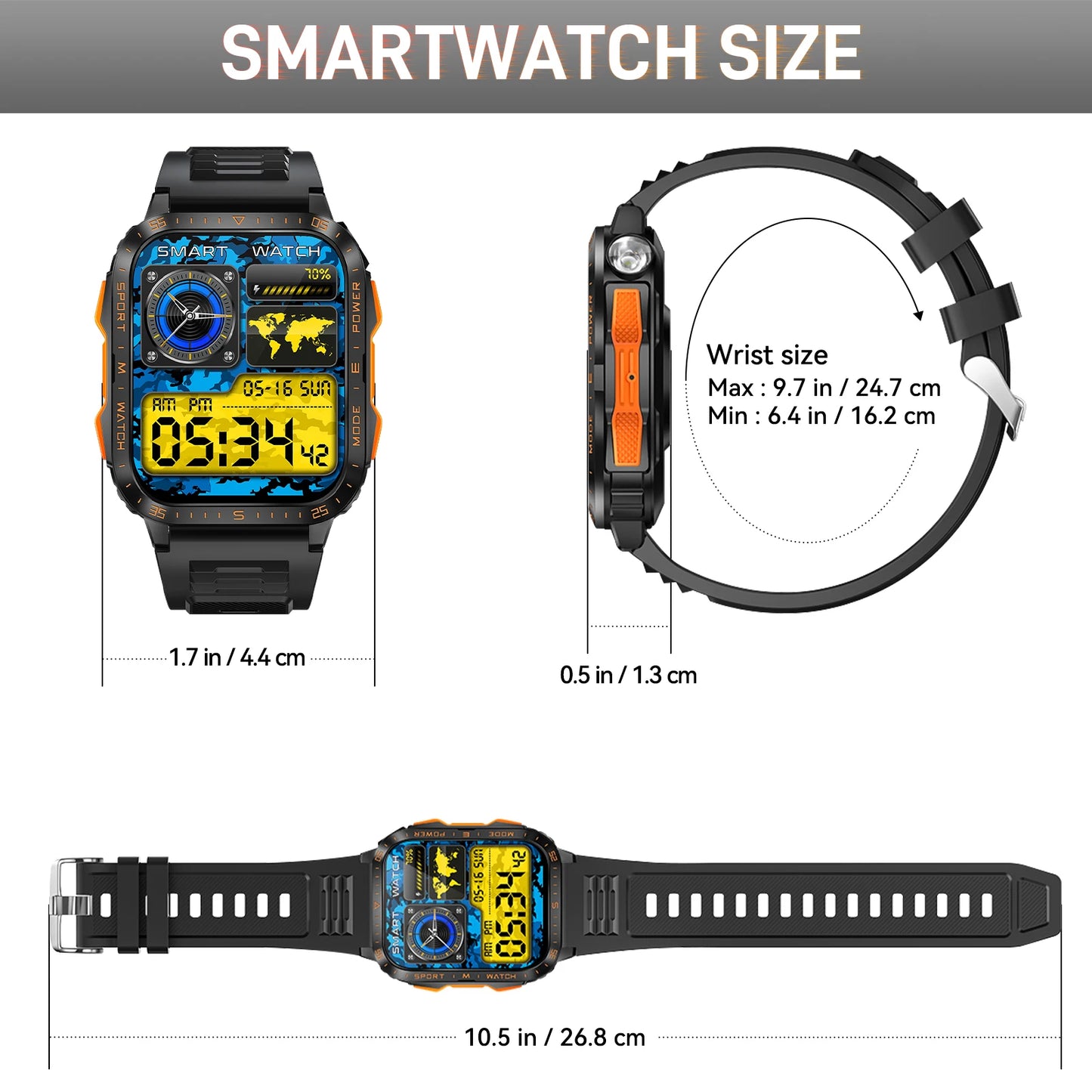 LaNikar New Military Smart Watch3ATM Waterproof Watch Fitness Tracker with Heart Rate Sleep Monitor MakeCalls for iPhone Android