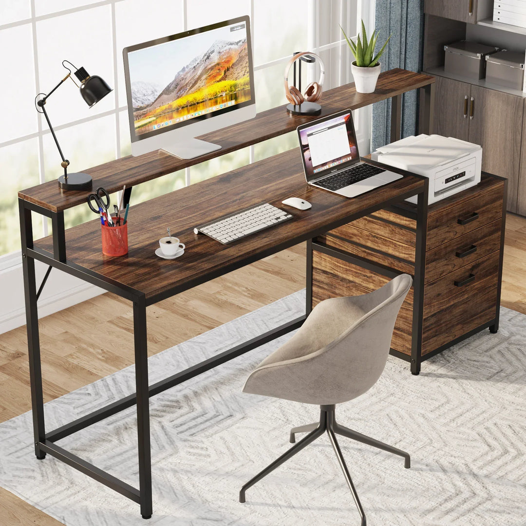 63-Inch Office Desk with Storage