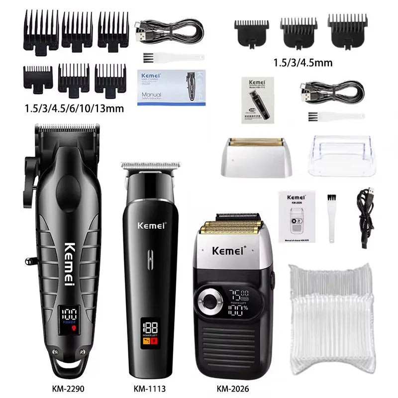Kemei KM-2290 KM-1113 KM-2026 professional Electric hair clipper kit Men's Shaver Cordless Barber Hair Trimmer USB beard Razor